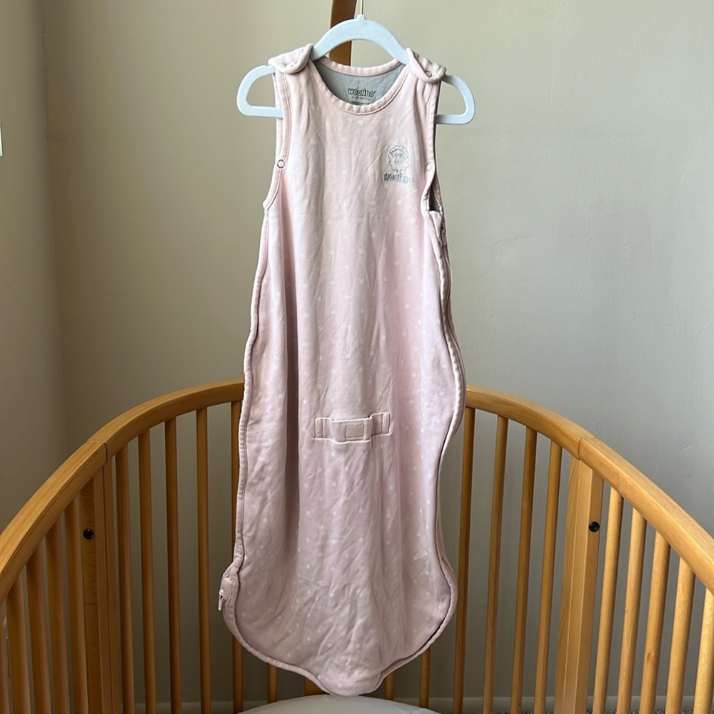Woolino sleep sack, pink with white dots, size 2-24months